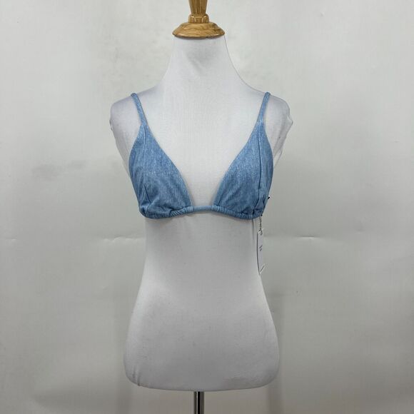 We Wore What Copper Bikini Top Womens L Large Light Blue Denim String Triangle - Picture 2 of 11